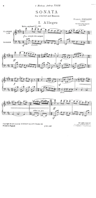 First page of Sonate pour clarinette et basson