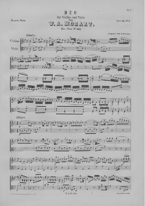 First page of Duo for Violin and Viola in B-flat Major