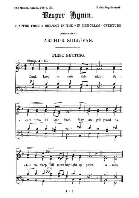 First page of Vesper Hymn. Two Settings, with Sevenfold Amen. Adapted from a Subject in the "In Memoriam" Overture.