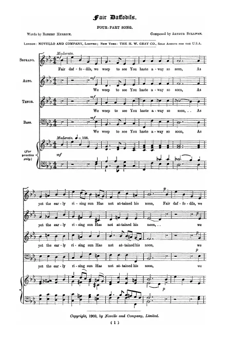 First page of Fair Daffodils. Four-Part Song.
