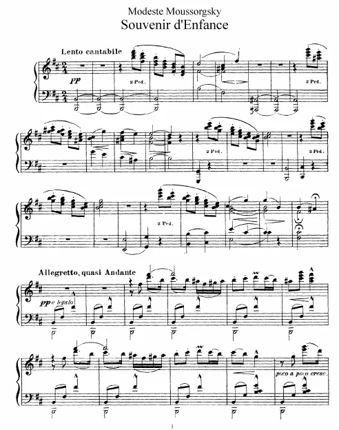First page of Souvenir d'enfance