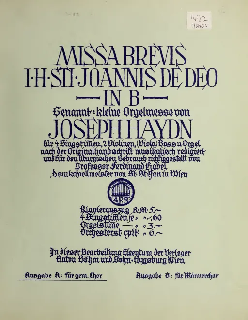 First page of Missa Brevis St. Joannis de Deo