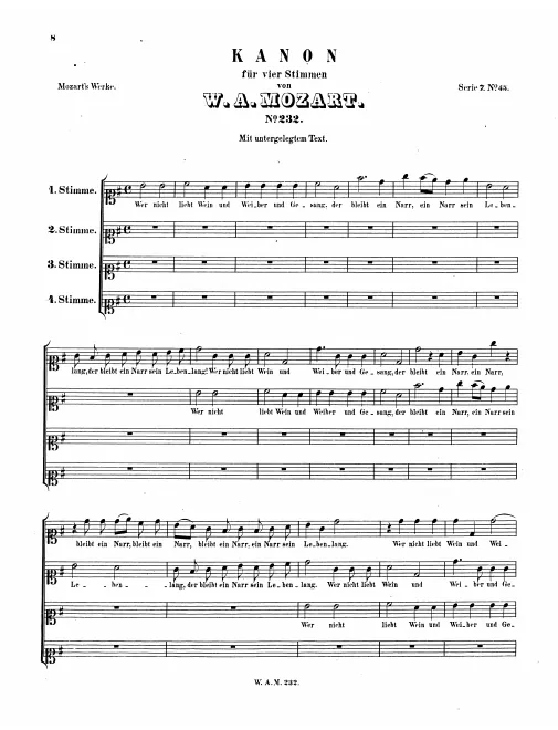 First page of Canon for 4 Voices in G major