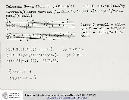 First page of Trio Sonata, TWV 42:e7