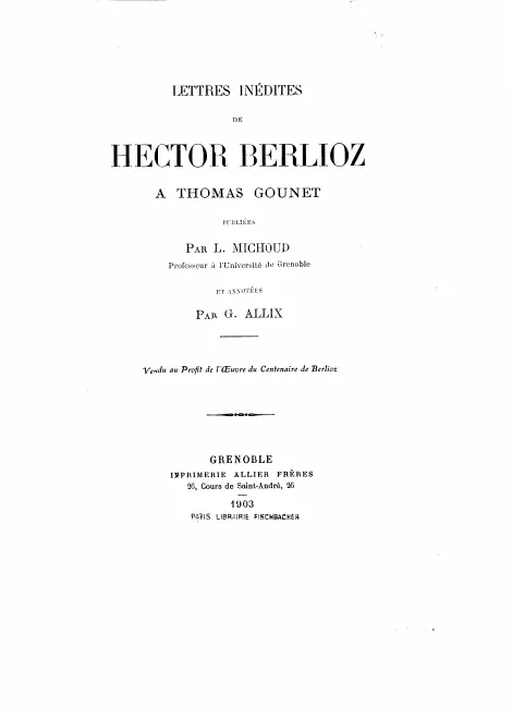 First page of Lettres inédites de Hector Berlioz à Thomas Gounet