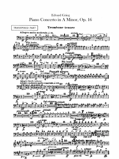Tenor Trombone (Bass Clef, transposed)