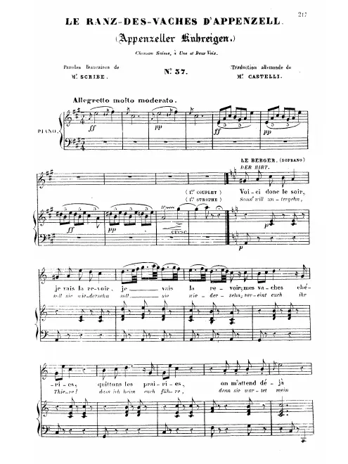 First page of Le ranz-des-vâches d'Appenzell / Appenzeller Kuhreigen