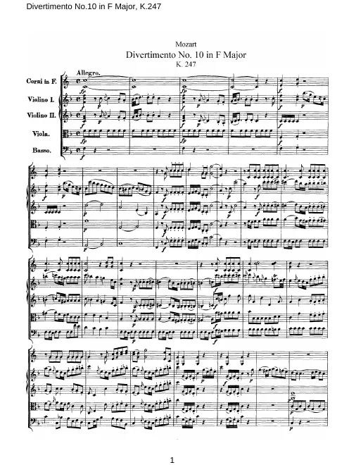 First page of Divertimento