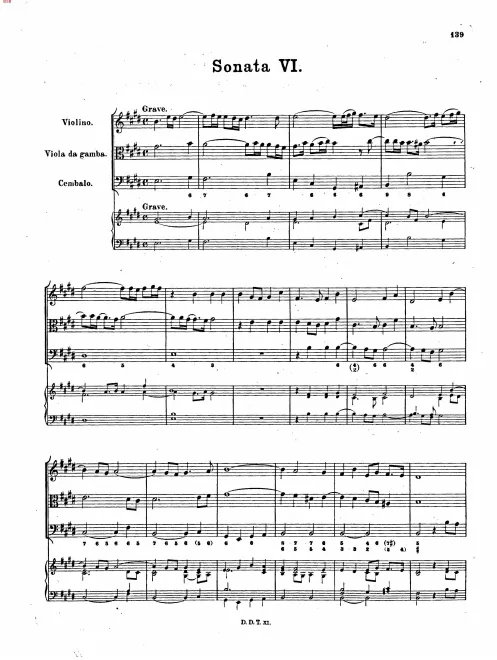First page of Trio Sonata in E major, BuxWV 264
