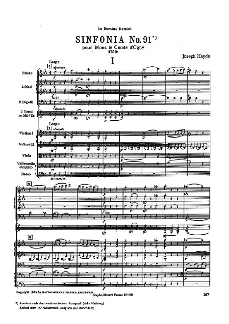 First page of Symphony No.91 in E-flat major