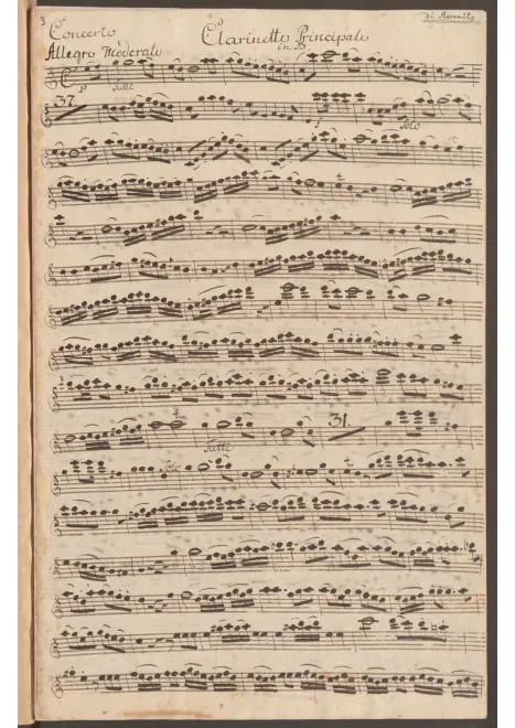First page of Clarinet Concerto No.3 in B-flat major