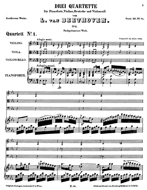 First page of Piano Quartet No.1 in E-flat major