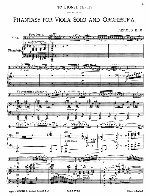 First page of Phantasy for Viola Solo and Orchestra