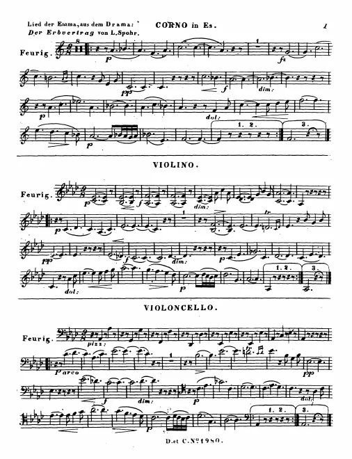 Horn, Violin and Cello Parts
