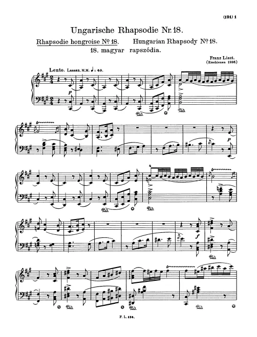 First page of Hungarian Rhapsody No.18