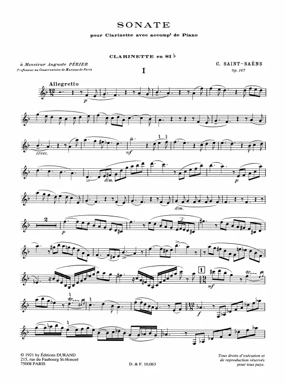 First page of Sonata for Clarinet and Piano