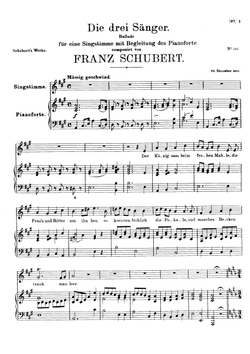 First page of Die drei Sänger, D.329