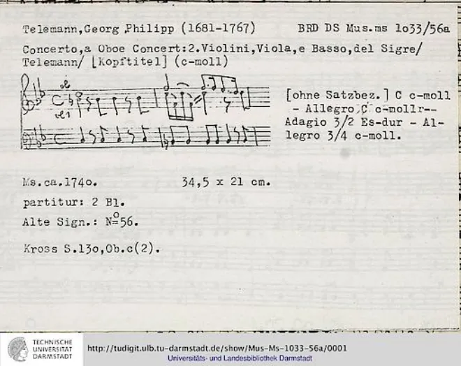 First page of Oboe Concerto in C minor
