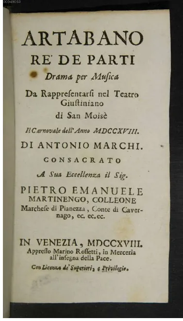 First page of Artabano, re de' Parti