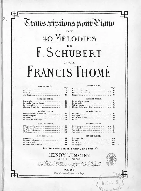 First page of Transcriptions pour piano de 40 mélodies