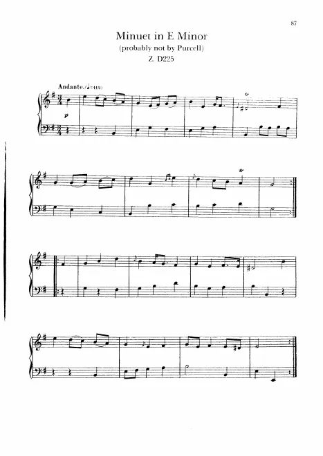 First page of Minuet in E minor