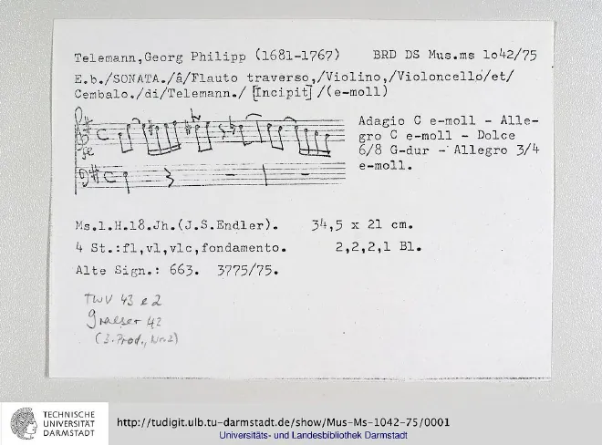 First page of Sonata à 4 in E minor