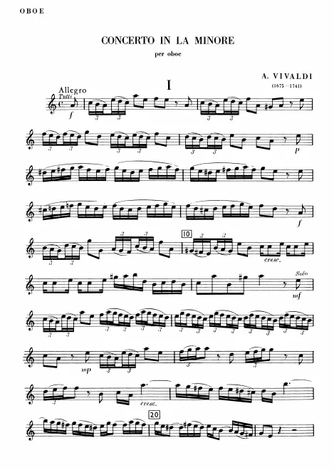 First page of Oboe Concerto in A minor