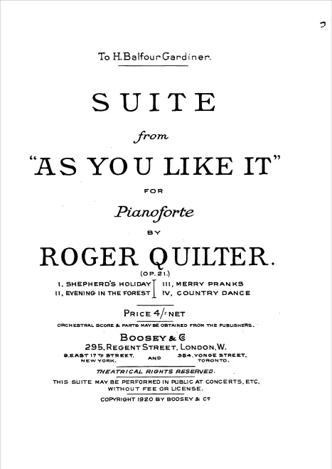 First page of Suite from 'As You Like It'