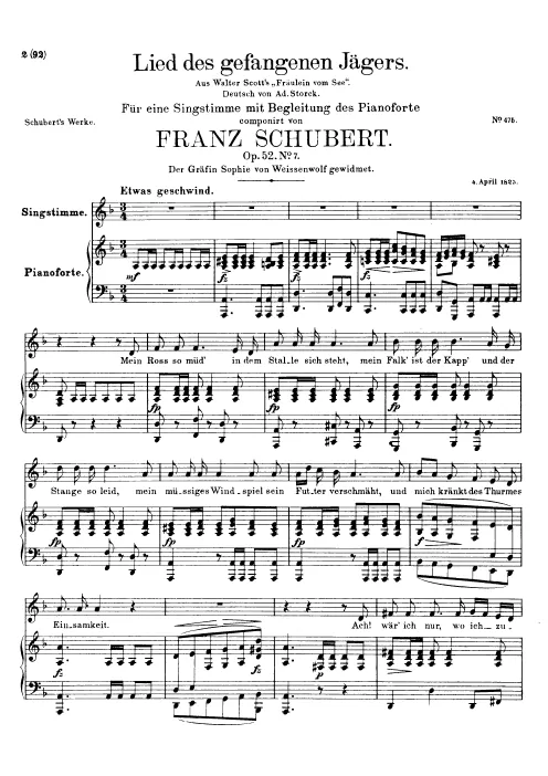 First page of Lied des gefangenen Jägers