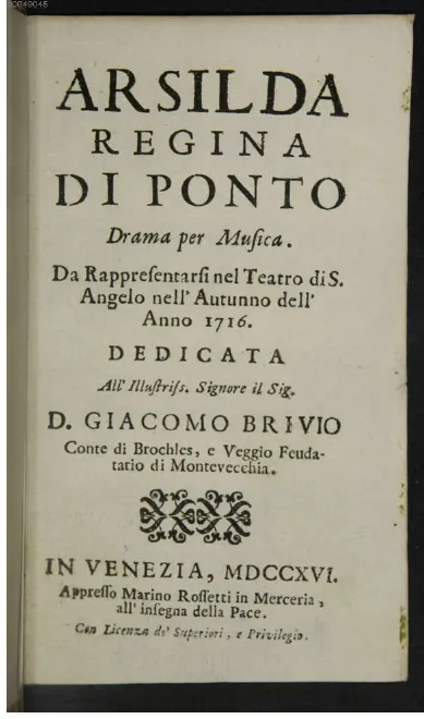 First page of Arsilda, regina di Ponto