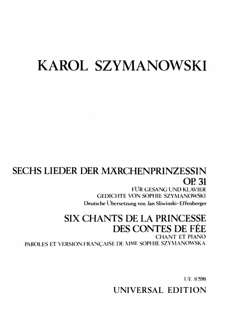 First page of Pieśni Księżniczi z Baśni ; Six Songs of the Fairy Tale Princess