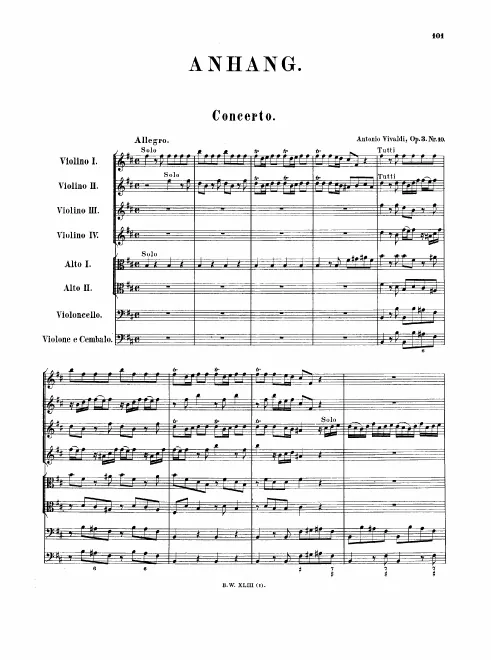 First page of Concerto for 4 Violins and Cello in B minor