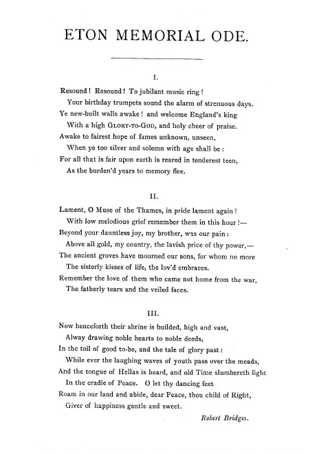 First page of Eton Memorial Ode