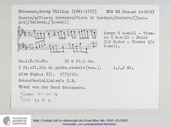 First page of Trio Sonata in B minor