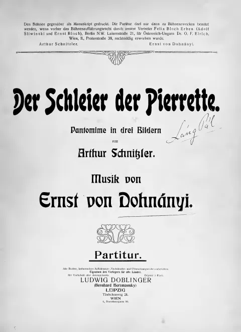 First page of Der Schleier der Pierrette, Pantomime in drei Bildern