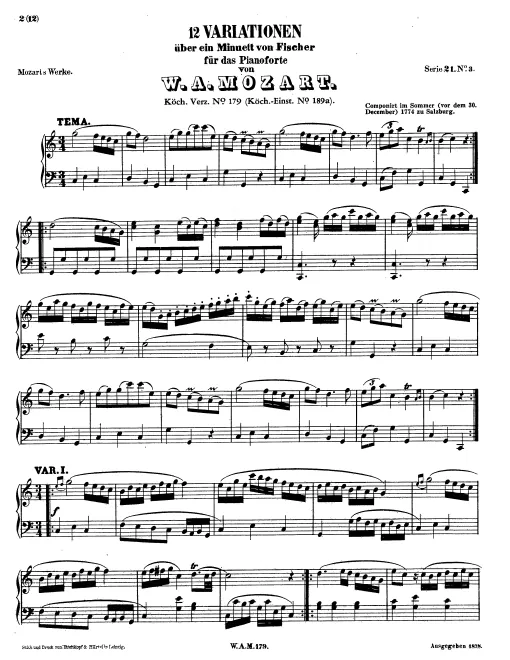 First page of 12 Variations on a Minuet by Fischer