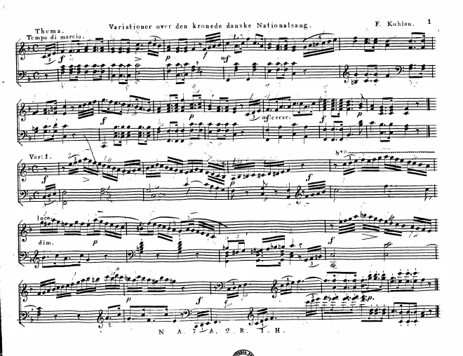 First page of Variations on Danish National Song