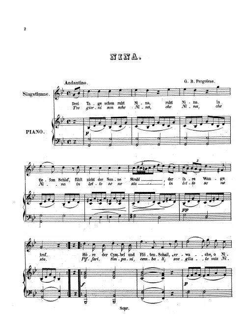 First page of Tre giorni son che Nina