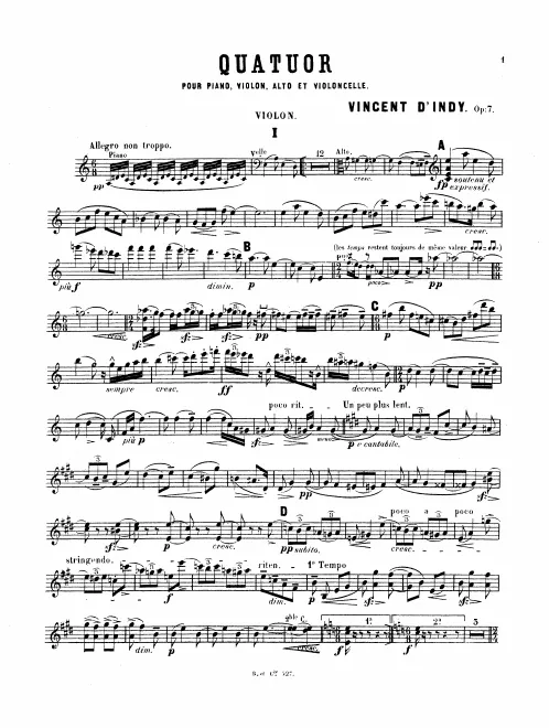 First page of Piano Quartet