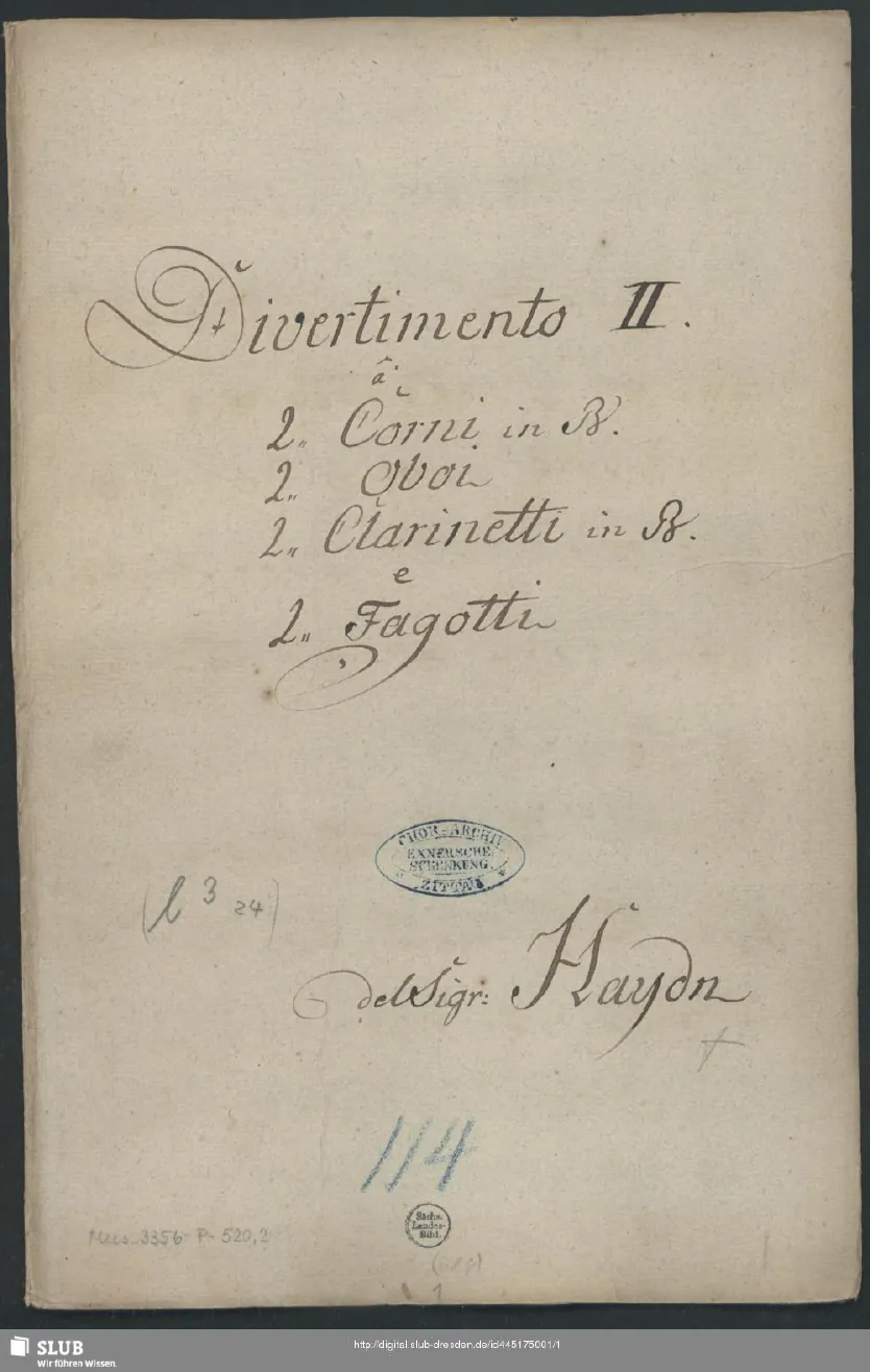 First page of Divertimento in B-flat major