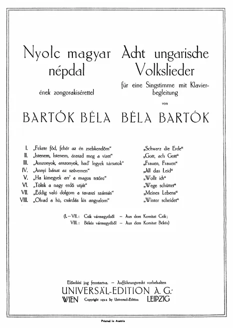 First page of 8 Hungarian Folksongs