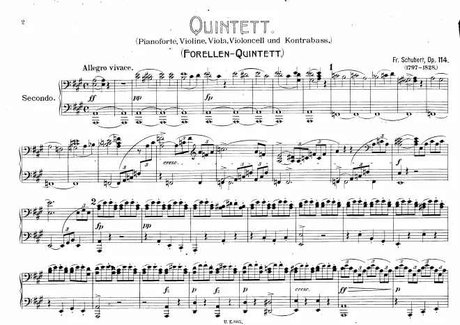 First page of Quintet for Piano and Violin, Viola, Violoncello and Contrabass