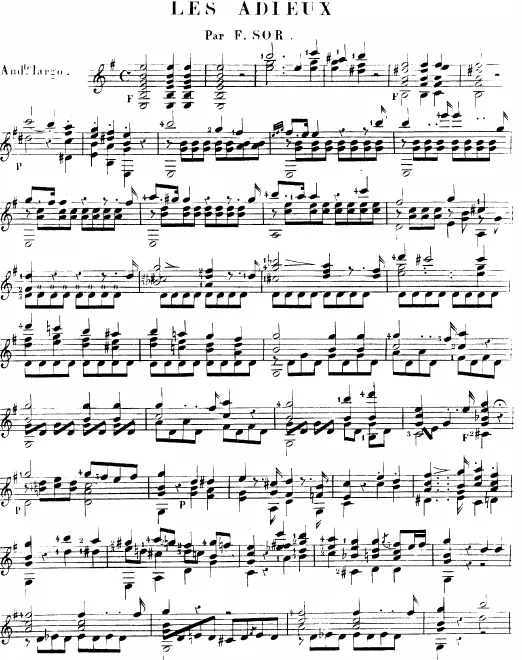 First page of Les Adieux, sixième fantaisie pour Guitare
