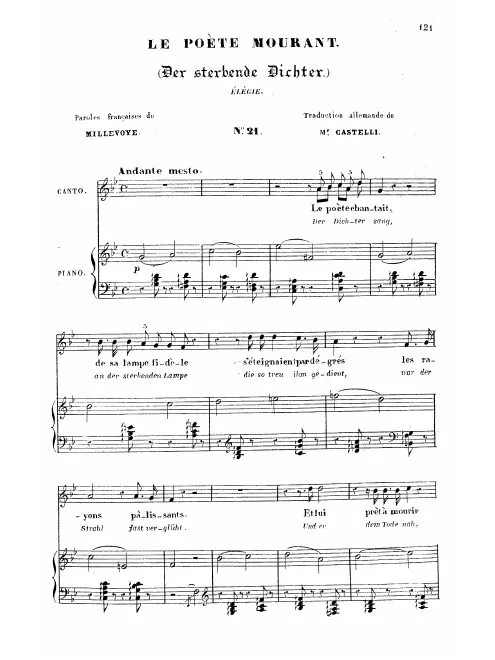 First page of Le poète mourant / Der sterbende Dichter