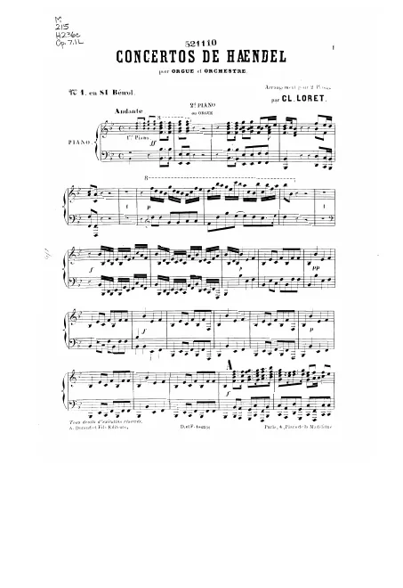 First page of Organ Concerto in B-flat major