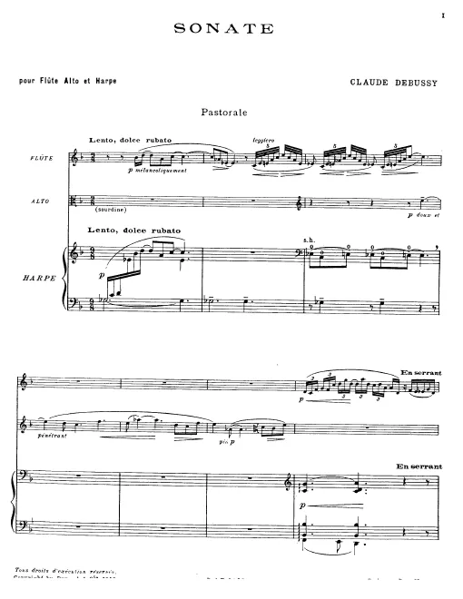 First page of Sonata for Flute, Viola and Harp
