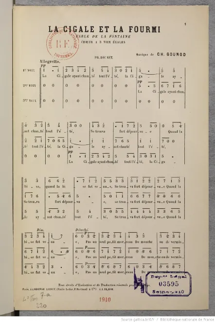 First page of La cigale et la fourmi