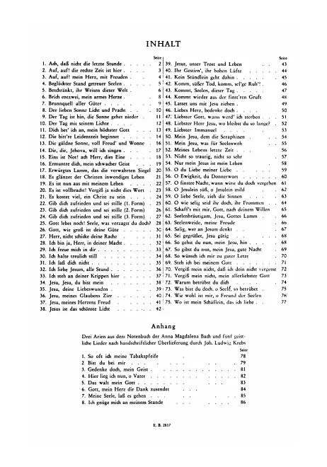 First page of Geistliche Lieder und Arien aus Schemellis Gesangbuch und dem Notenbuch der Anna Magdalena Bach