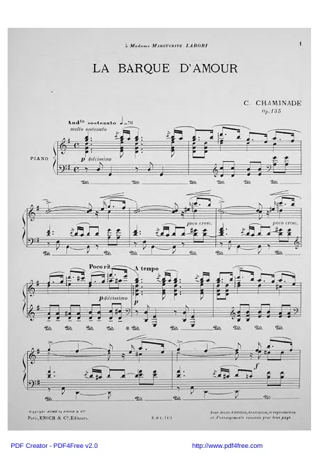 First page of La Barque d'Amour, Op.135