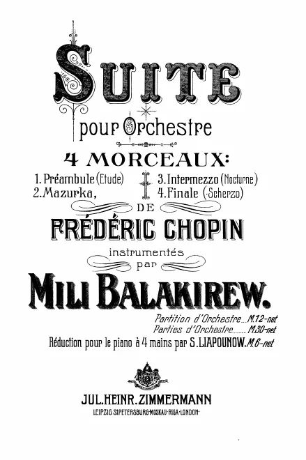 First page of Suite sur 4 morceaux pour orchestre